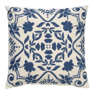 Housse de coussin bleu en coton-45x45 cm avec motif fleuri