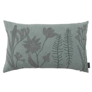 Housse de coussin bleu gris motifs floraux brodés 50x30