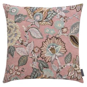 Housse de coussin brodée à fleurs sur fond rose coton 60x60…