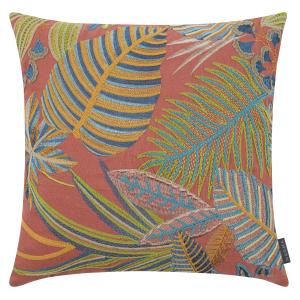 Housse de coussin broderie motif palmes multicolore 60x60