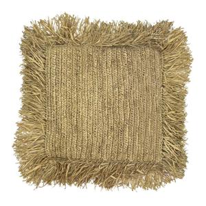 Housse de coussin carrée en raphia naturel avec franges 45c…