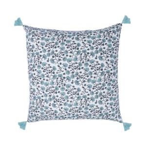 Housse de coussin coton bleu 50x50