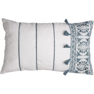 Housse de coussin coton bleu paon 50x30