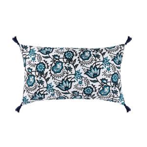 Housse de coussin coton bleu peacock 50x30