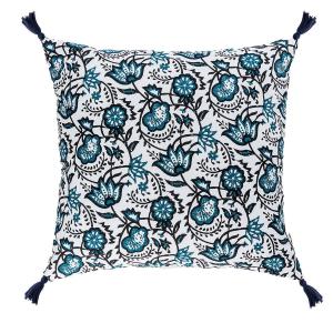 Housse de coussin coton bleu peacock 50x50