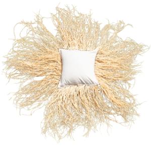 Housse de coussin déco avec franges en raphia coton blanc 1…