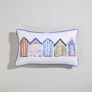 Housse de coussin en coton biologique écru à imprimés caban…