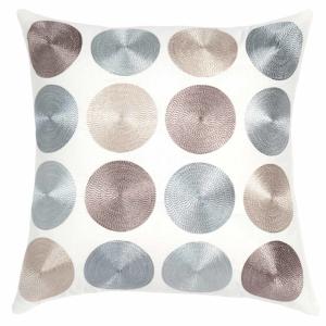 Housse de coussin en coton blanc avec ronds beige et bleu b…