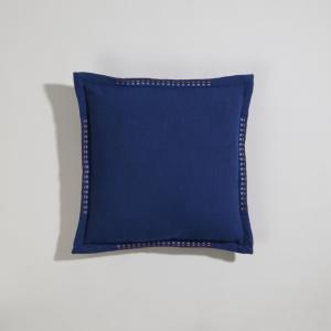 Housse de coussin en coton bleu marine et broderies bleues…