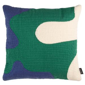 Housse de coussin en coton brodé bleu, vert et blanc 40x40