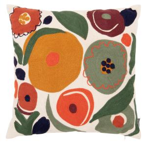 Housse de coussin en coton brodé motif floral multicolore 4…