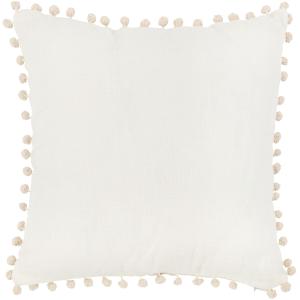 Housse de coussin en coton et lin à pompons blanc 40x40