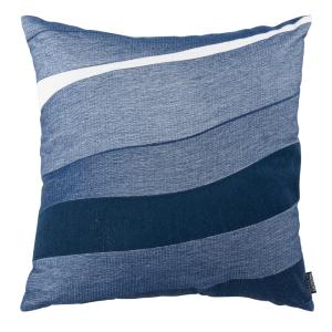 Housse de coussin en coton et lin bleu et blanc motif brodé…