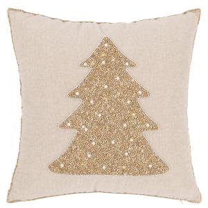 Housse de coussin en coton et sapin en perles dorées brodée…