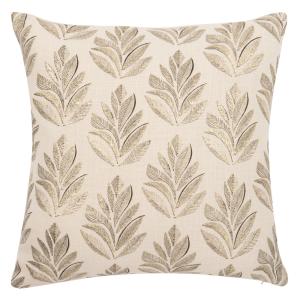 Housse de coussin en coton imprimé feuillages beige, noir e…