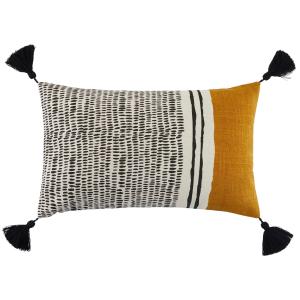 Housse de coussin en Coton imprimé graphique et pompons Jau…