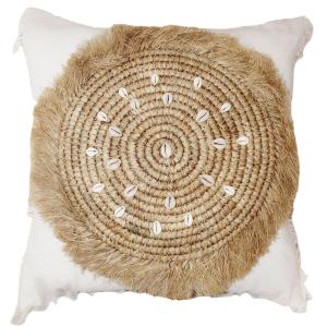 Housse de Coussin en coton, raphia, coquillages 50x50 cm