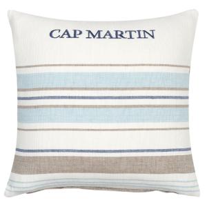 Housse de coussin en coton rayures tissées blanc, bleu, bei…