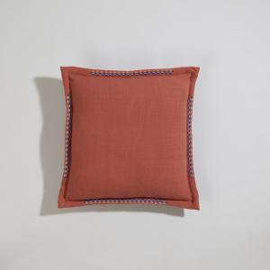 Housse de coussin en coton terracotta et broderies bleues 4…