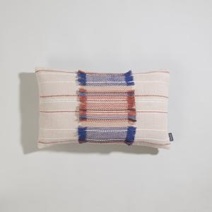 Housse de coussin en coton tissé marron et bleu 50x30