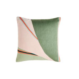 Housse de coussin en Coton Vert loden et rose 40x40 cm