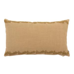 Housse de coussin en coton vert olive et fleur brodée 50x30