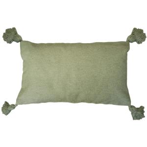 Housse de coussin en laine à pompons vert 70 x 40
