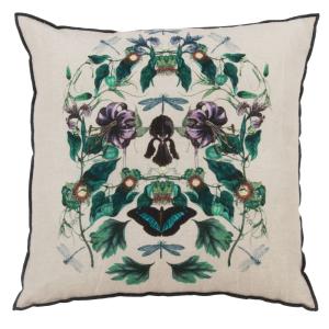Housse de coussin en lin et en coton écrue imprimé floral e…