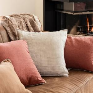 Housse de coussin en lin lavé Beige 33x57cm