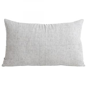 Housse de coussin en lin lavé fines rayures noir/crème 40x6…