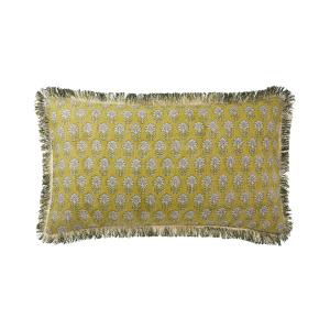 Housse de coussin en lin vert 33 x 57 cm