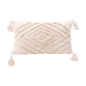 Housse de coussin en polyester et coton blanc crème 50x30 c…