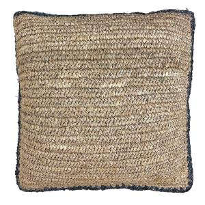 Housse de coussin en raphia avec bordure noire 50x50 cm