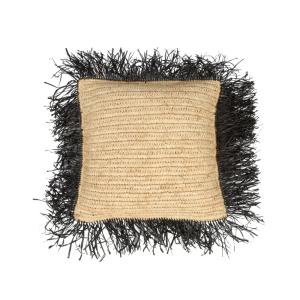 Housse de coussin en raphia naturel noir 40x40 cm