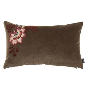 Housse de coussin en velours de coton vert kaki et fleur br…
