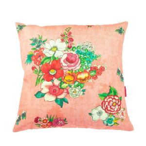 Housse de coussin extérieur fleuri corail 45x45