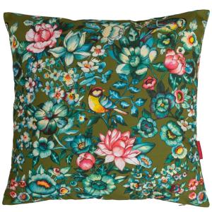 Housse de coussin extérieur fleuri kaki 60x60