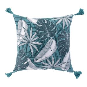 Housse de coussin imprimée exotique coton bleu 40x40cm