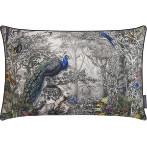 Housse de coussin imprimée paon avec passepoil - 40x60