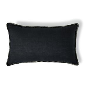 Housse de coussin lin lavé fusain / sable 50x30