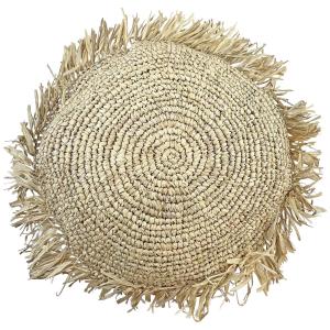 Housse de coussin rond en raphia avec franges D.45 cm