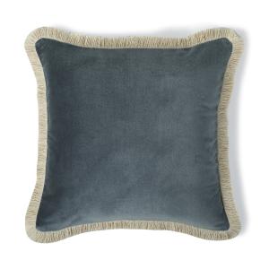 Housse de coussin velours de coton bleu orage 50x50