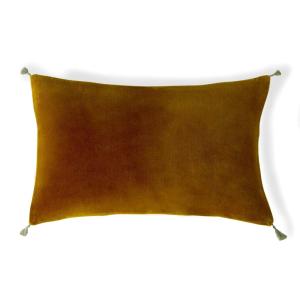 Housse de coussin velours de coton brun tabac 60x40