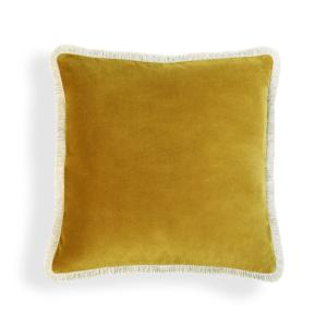 Housse de coussin velours de coton jaune moutarde 50x50