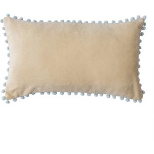 Housse de coussin velours de coton sable / bleu ciel 50x30