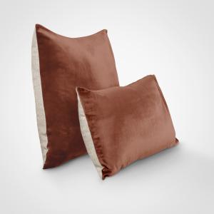 Housse de coussin velours et lin 33x57cm Terracotta