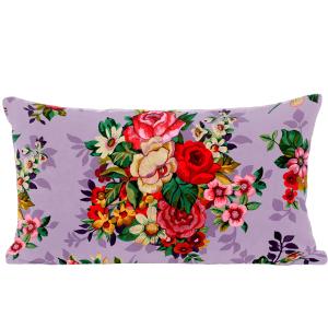 Housse de coussin velours fleuri lila 30x50 cm