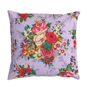 Housse de coussin velours fleuri lila 45x45 cm