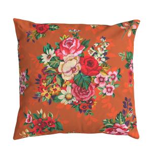 Housse de coussin velours fleuri orange 45x45 cm