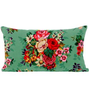 Housse de coussin velours fleuri vert 30x50 cm